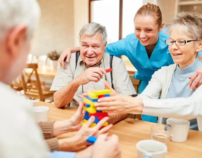Alzheimer’s Home Support Houston Alzheimer's home support Houston caregiver helping senior with meal
