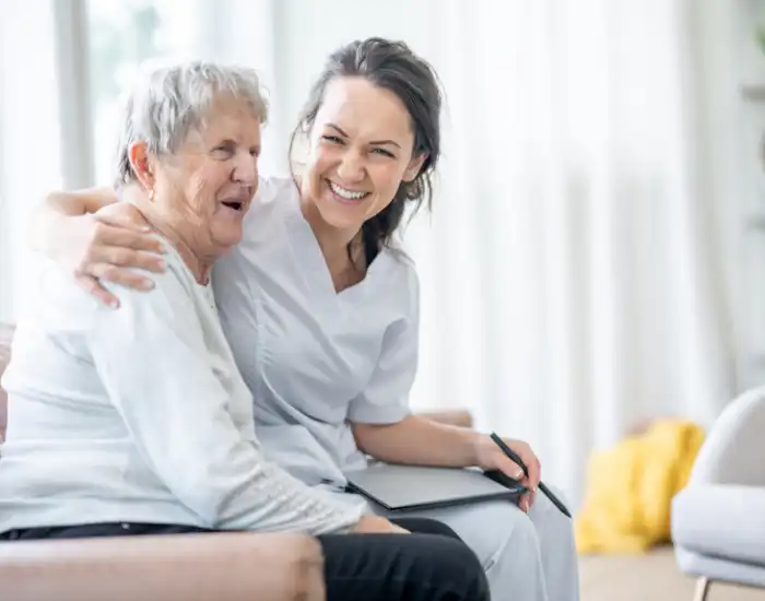 Memory Care vs Nursing Home Aleris nurse providing in-home memory care to a senior—highlighting memory care vs nursing home options in Houston.