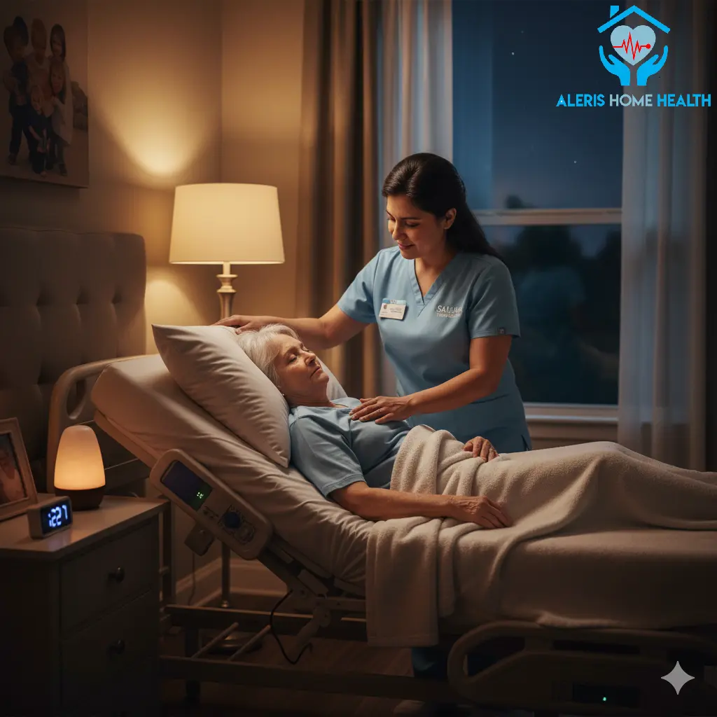 24-hour nurse visit, Houston Nurse assisting elderly patient overnight at home