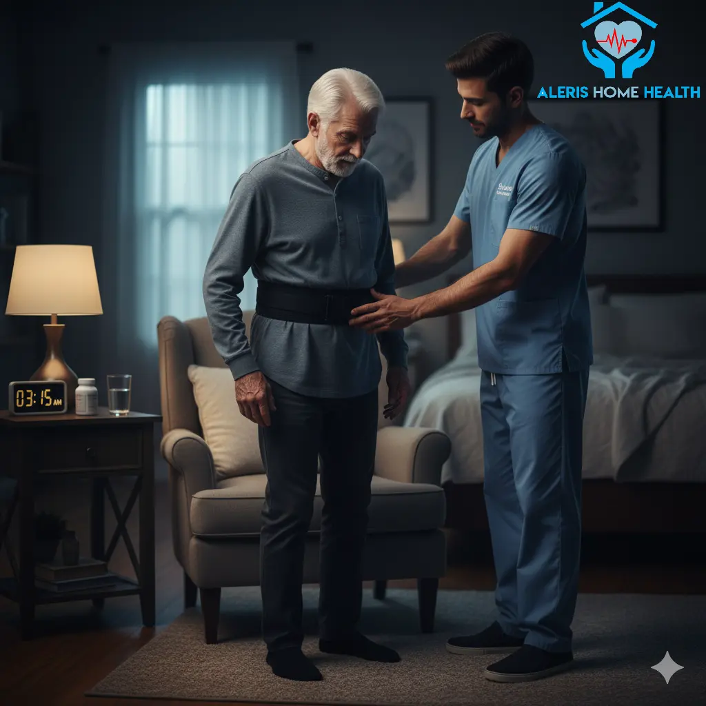 Overnight personal care support Caregiver providing night support for mobility