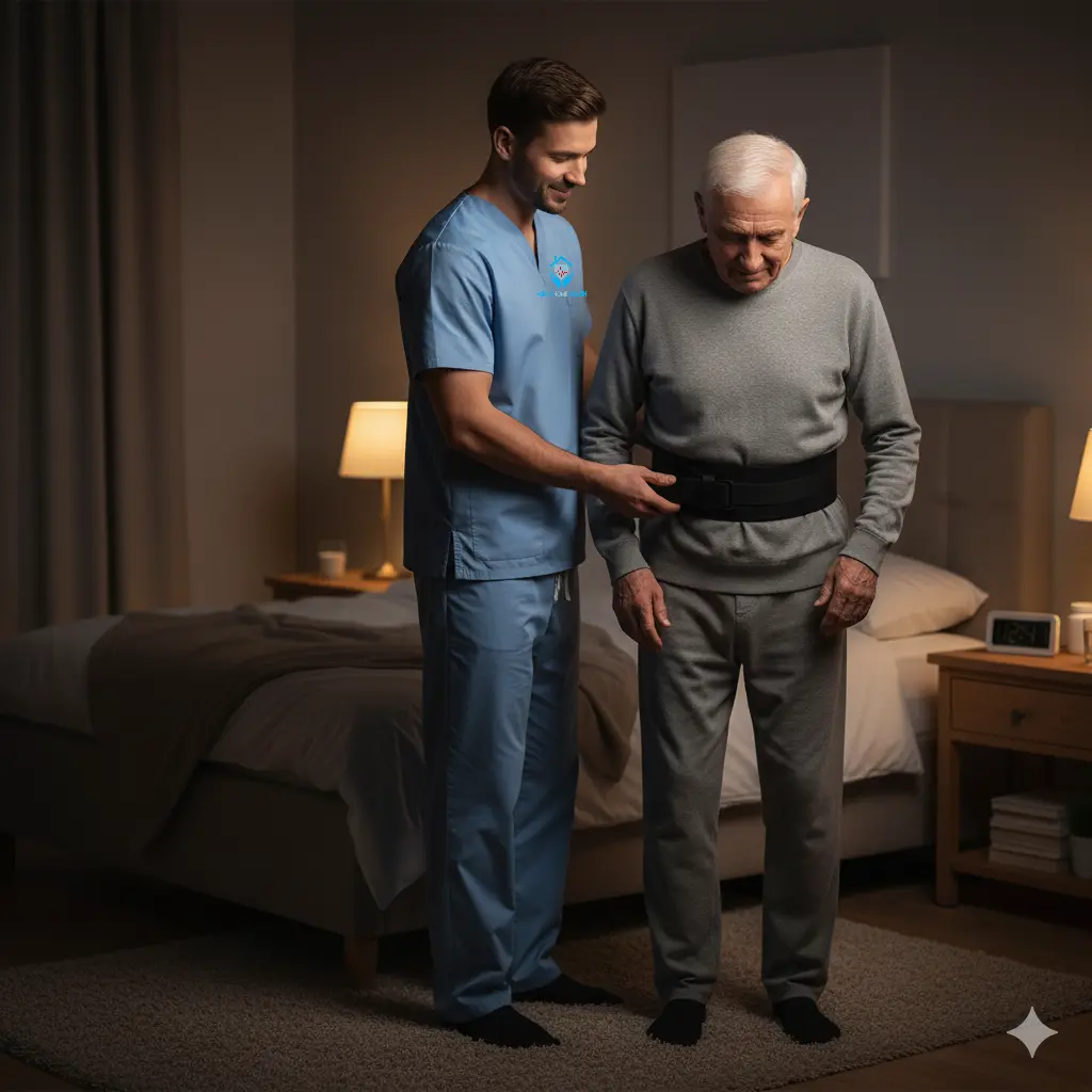 Caregiver providing night support for mobility