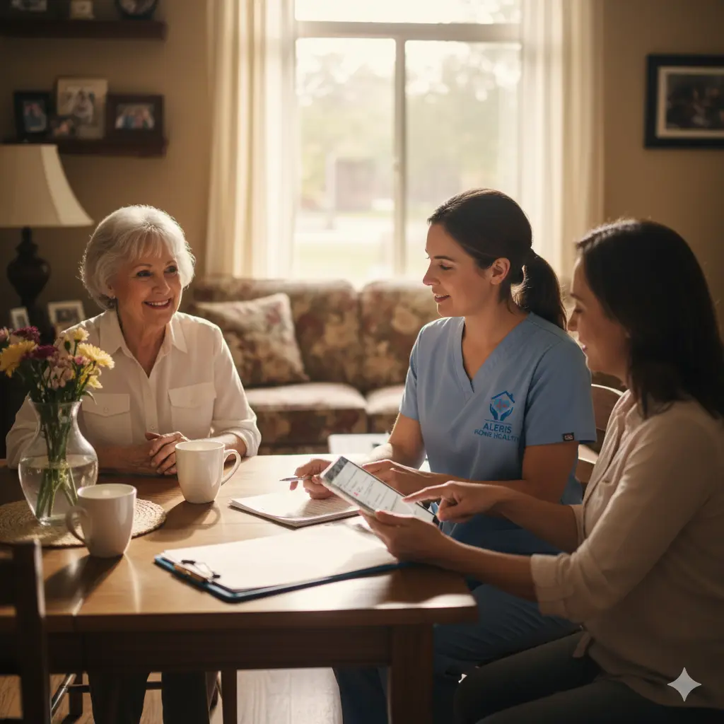 Home health clinician visiting a patient at home