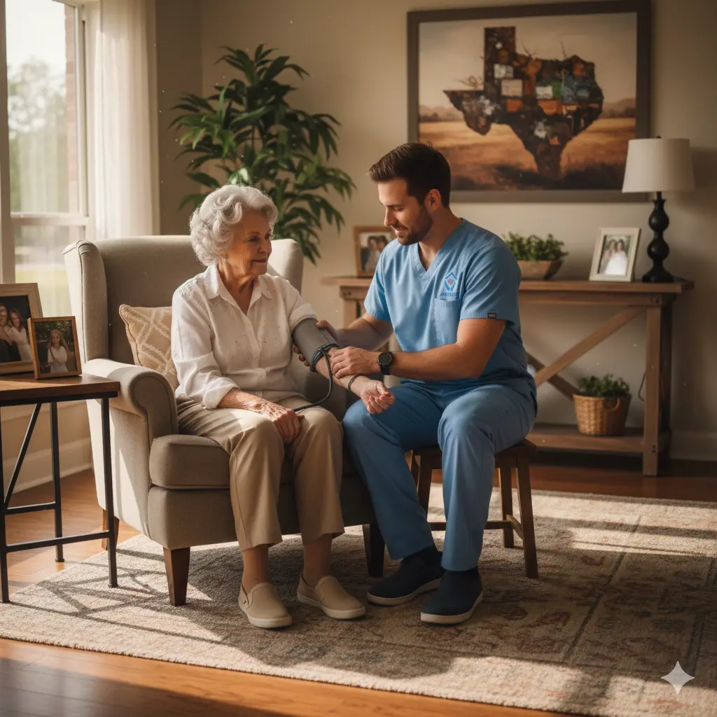 In-Home Elder Care Assistance Licensed nurse assisting elderly woman at home