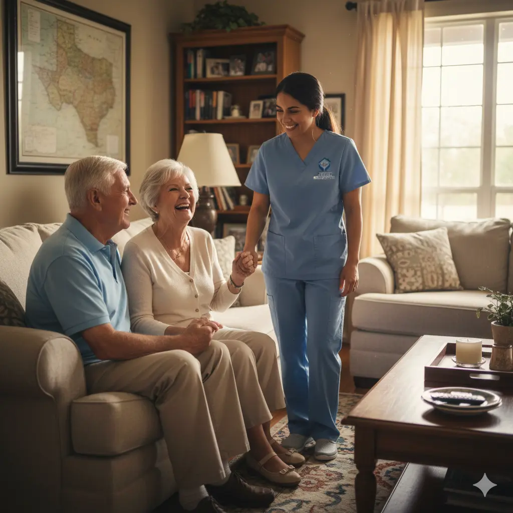 Elderly couple receiving in-home care