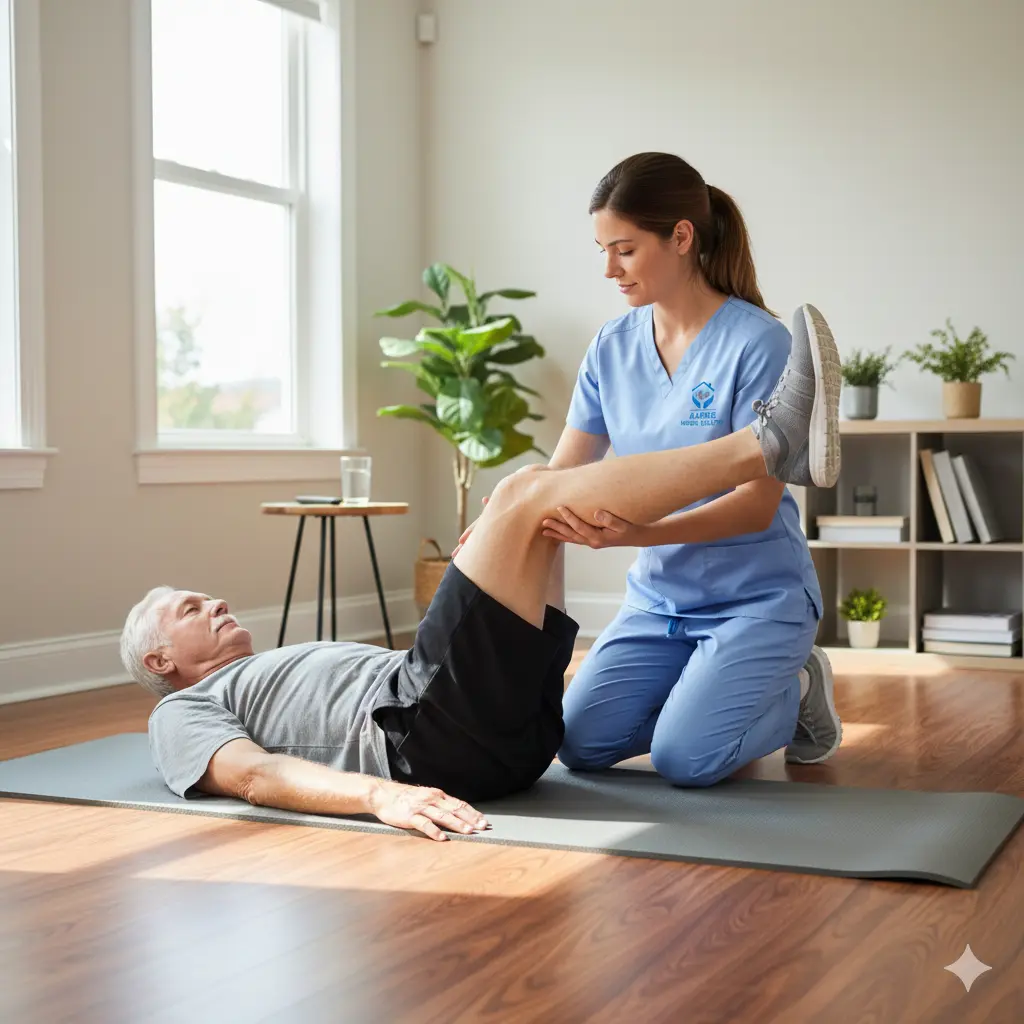 Straight-Leg Raise Exercise for Knee Pain Therapist guiding a patient through straight-leg raises for knee pain.