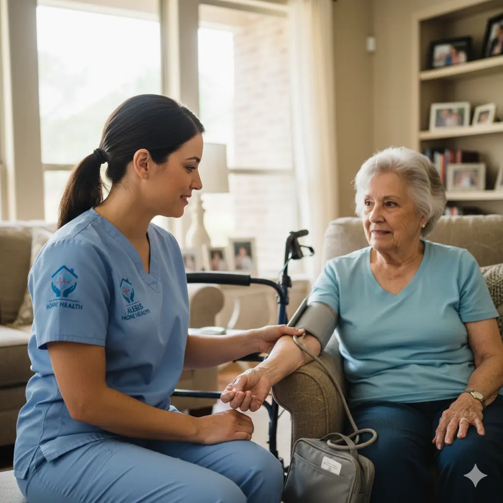 Private duty nurse at home in Houston providing skilled care