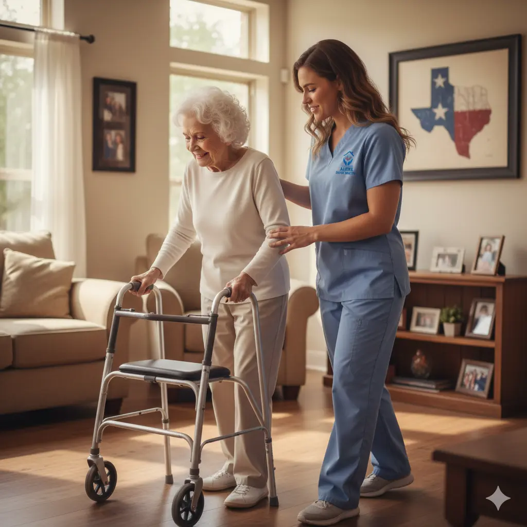 In Home Care Pearland Support Licensed caregiver assisting elderly woman at home