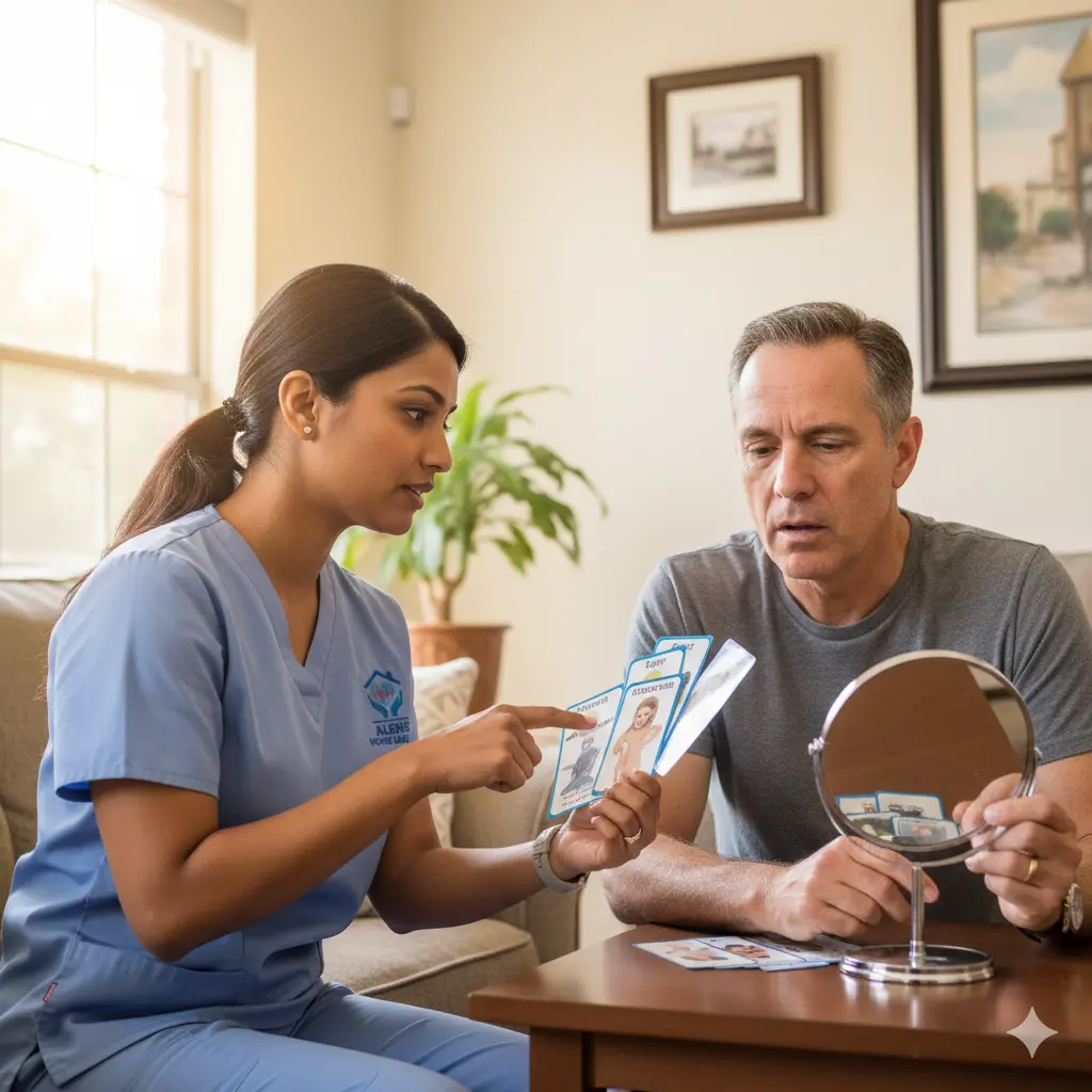 In-home speech-language pathology session in Houston home